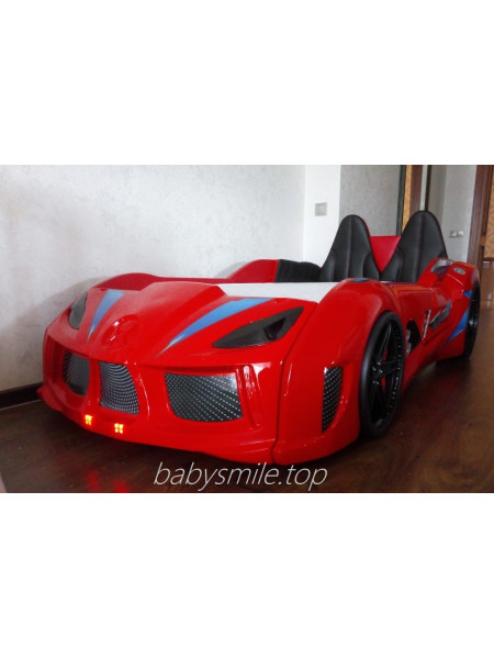 Ліжко машина з підсвіткою - з м'якою спинкою, Ауді червона 190х90 см Ліжко машина з підсвіткою - з м'якою спинкою, Ауді червона 190х90 см